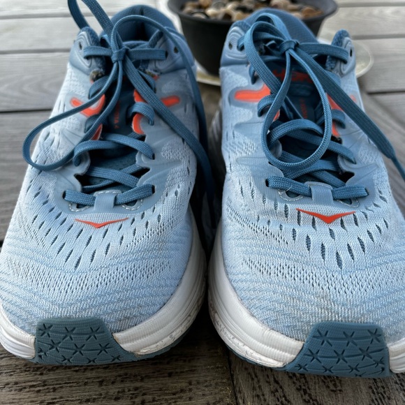 Hoka Light Blue Running Shoes with Coral Accents Size 7 - Picture 6 of 10